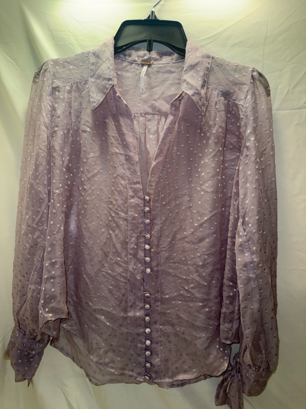 Free People Lilac Swiss Dot Button-Front Blouse